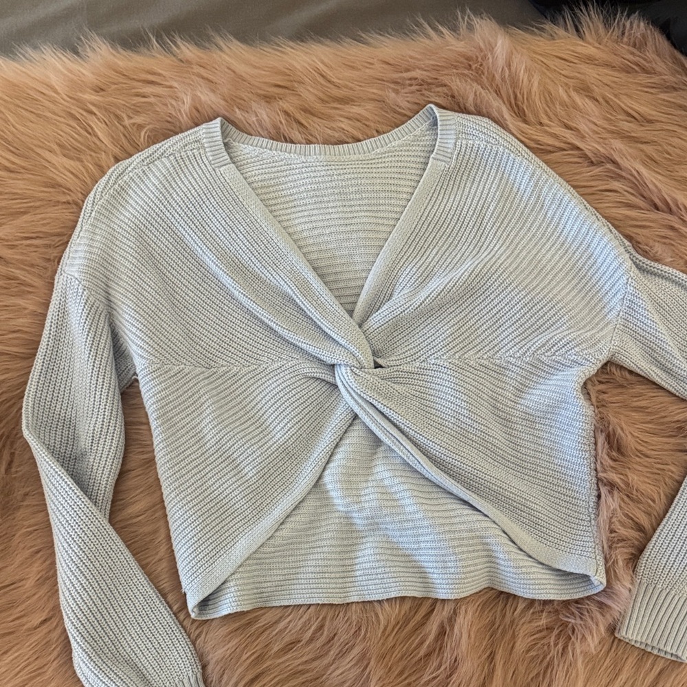 Hollister Light Gray Twist-Front Sweater